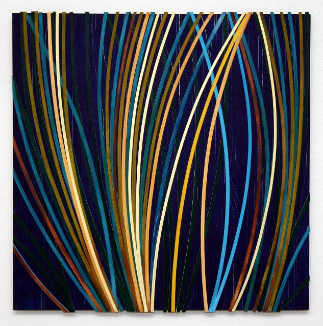 Linien Blau: Gebogenes Papier, 60*60 cm im Rahmen